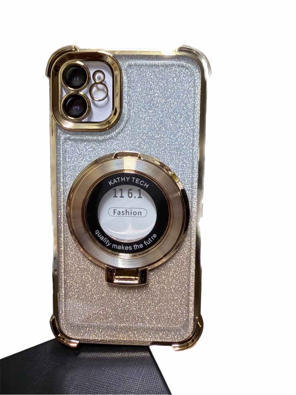 Gold Glitter Phone Case with Ring Grip for iPhone 11